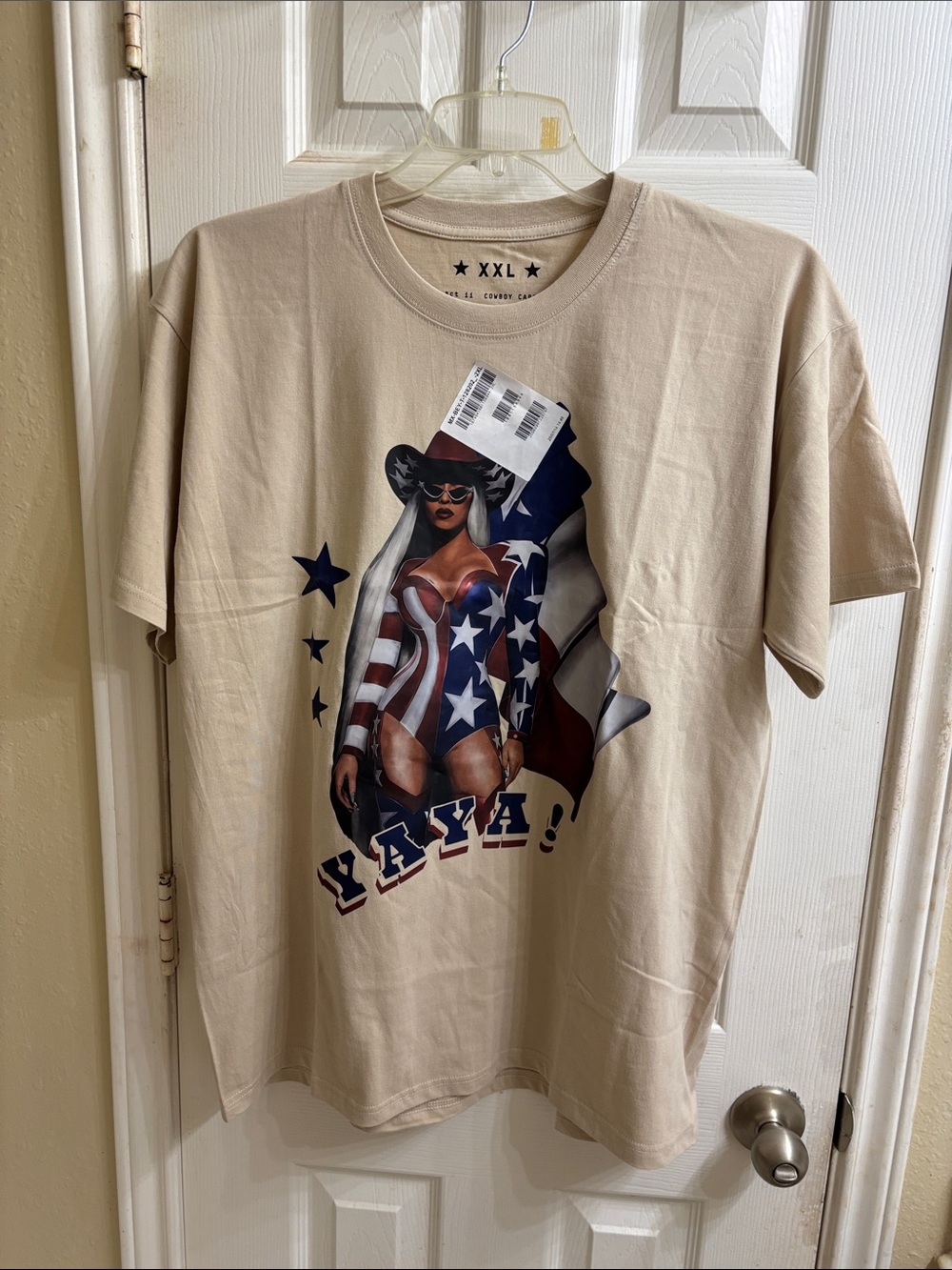 Beige Graphic Short Sleeve Tee with Patriotic Print